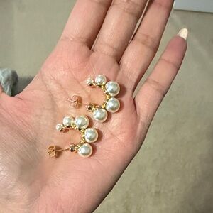 Gold Pearl Cluster Hoop Earrings - Women Jewelry